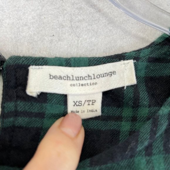 BEACHLUNCHLOUNGE Womens XS Blue Green Plaid Flannel Ruffle Sleeve Dress Pockets - Picture 7 of 14